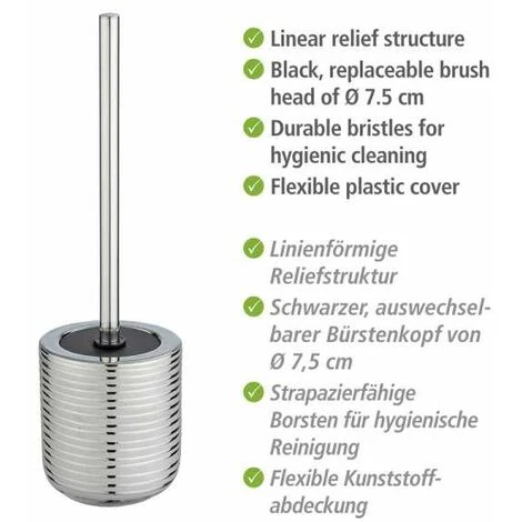 WENKO Porte Brosse WC Vilalba, Brosse WC Noire, Céramique Brillante, Ø 11,6x38,7 Cm, Argent 5 WENKO Porte Brosse WC Vilalba, Brosse WC Noire, Céramique Brillante, Ø 11,6x38,7 Cm, Argent – Image 3