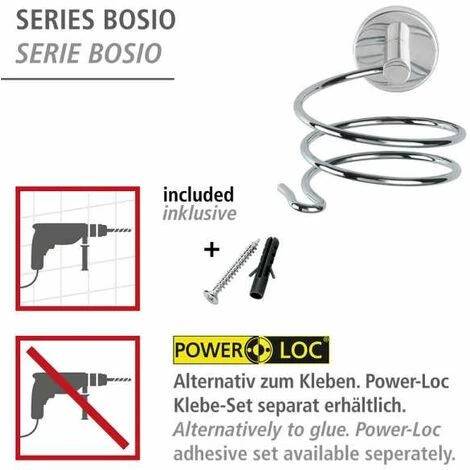 WENKO Support Sèche Cheveux Mural Bosiao, Porte Sèche Cheveux Mural, Acier Inox, 9x8,5x13,5 Cm, Brillant 4 WENKO Support Sèche Cheveux Mural Bosiao, Porte Sèche Cheveux Mural, Acier Inox, 9x8,5x13,5 Cm, Brillant – Image 2