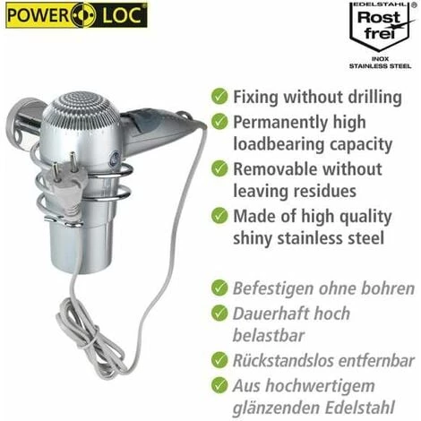 WENKO Support Sèche Cheveux Mural Bosiao, Porte Sèche Cheveux Mural, Acier Inox, 9x8,5x13,5 Cm, Brillant 5 WENKO Support Sèche Cheveux Mural Bosiao, Porte Sèche Cheveux Mural, Acier Inox, 9x8,5x13,5 Cm, Brillant – Image 3