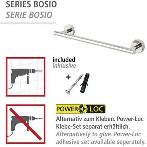 WENKO Porte Serviette Salle De Bain Mural Bosio, Barre Porte Serviette Murale, Acier Inox, 40x5,5x7 Cm, Brillant 4 WENKO Porte Serviette Salle De Bain Mural Bosio, Barre Porte Serviette Murale, Acier Inox, 40x5,5x7 Cm, Brillant – Image 2