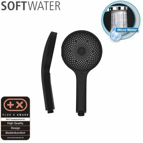 WENKO Pommeau De Douche 3 Jets Softwater, Pommeau De Douche Avec Micro Gouttelettes Fines Et Apaisantes, 324 Buses Intégrées, Embout Universel 1/2", Plastique ABS, ø13 Cm, Noir Mat 4 WENKO Pommeau De Douche 3 Jets Softwater, Pommeau De Douche Avec Micro Gouttelettes Fines Et Apaisantes, 324 Buses Intégrées, Embout Universel 1/2", Plastique ABS, ø13 Cm, Noir Mat – Image 2