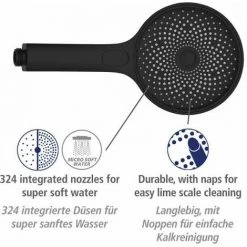 WENKO Pommeau De Douche 3 Jets Softwater, Pommeau De Douche Avec Micro Gouttelettes Fines Et Apaisantes, 324 Buses Intégrées, Embout Universel 1/2", Plastique ABS, ø13 Cm, Noir Mat 9 WENKO Pommeau De Douche 3 Jets Softwater, Pommeau De Douche Avec Micro Gouttelettes Fines Et Apaisantes, 324 Buses Intégrées, Embout Universel 1/2", Plastique ABS, ø13 Cm, Noir Mat -WENKO Soldes 32804403 3