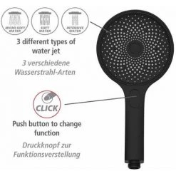WENKO Pommeau De Douche 3 Jets Softwater, Pommeau De Douche Avec Micro Gouttelettes Fines Et Apaisantes, 324 Buses Intégrées, Embout Universel 1/2", Plastique ABS, ø13 Cm, Noir Mat 10 WENKO Pommeau De Douche 3 Jets Softwater, Pommeau De Douche Avec Micro Gouttelettes Fines Et Apaisantes, 324 Buses Intégrées, Embout Universel 1/2", Plastique ABS, ø13 Cm, Noir Mat -WENKO Soldes 32804403 4