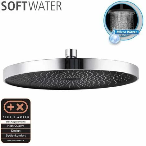 WENKO Tête De Douche Effet Pluie Softwater, Pommeau De Douche Italienne Avec Micro Gouttelettes Fines Et Apaisantes, 416 Buses Intégrées, Embout Standard 1/2", Plastique ø26 Cm, Chromé - Noir 4 WENKO Tête De Douche Effet Pluie Softwater, Pommeau De Douche Italienne Avec Micro Gouttelettes Fines Et Apaisantes, 416 Buses Intégrées, Embout Standard 1/2", Plastique ø26 Cm, Chromé - Noir – Image 2