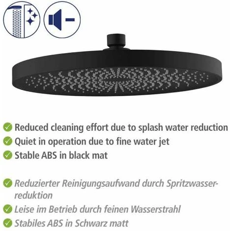 WENKO Tête De Douche Effet Pluie Softwater, Pommeau De Douche Italienne Avec Micro Gouttelettes Fines Et Apaisantes, 416 Buses Intégrées, Embout Standard 1/2", Plastique ø26 Cm, Noir 7 WENKO Tête De Douche Effet Pluie Softwater, Pommeau De Douche Italienne Avec Micro Gouttelettes Fines Et Apaisantes, 416 Buses Intégrées, Embout Standard 1/2", Plastique ø26 Cm, Noir – Image 5