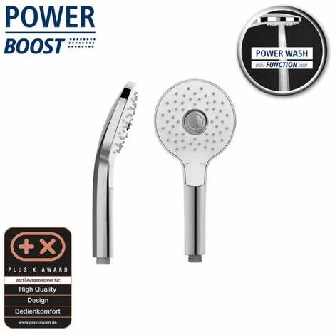 WENKO Pommeau De Douche 3 Jets Powerboost, Pommeau Douche Haute Pression Revigorant Grâce Aux 96 Buses, Design Rond, Embout Universel 1/2", Plastique ABS, ø12 Cm, Chromé - Blanc 4 WENKO Pommeau De Douche 3 Jets Powerboost, Pommeau Douche Haute Pression Revigorant Grâce Aux 96 Buses, Design Rond, Embout Universel 1/2", Plastique ABS, ø12 Cm, Chromé - Blanc – Image 2