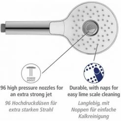 WENKO Pommeau De Douche 3 Jets Powerboost, Pommeau Douche Haute Pression Revigorant Grâce Aux 96 Buses, Design Rond, Embout Universel 1/2", Plastique ABS, ø12 Cm, Chromé - Blanc 9 WENKO Pommeau De Douche 3 Jets Powerboost, Pommeau Douche Haute Pression Revigorant Grâce Aux 96 Buses, Design Rond, Embout Universel 1/2", Plastique ABS, ø12 Cm, Chromé - Blanc -WENKO Soldes 32804407 3