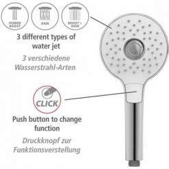WENKO Pommeau De Douche 3 Jets Powerboost, Pommeau Douche Haute Pression Revigorant Grâce Aux 96 Buses, Design Rond, Embout Universel 1/2", Plastique ABS, ø12 Cm, Chromé - Blanc 10 WENKO Pommeau De Douche 3 Jets Powerboost, Pommeau Douche Haute Pression Revigorant Grâce Aux 96 Buses, Design Rond, Embout Universel 1/2", Plastique ABS, ø12 Cm, Chromé - Blanc -WENKO Soldes 32804407 4