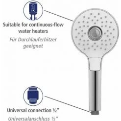 WENKO Pommeau De Douche 3 Jets Powerboost, Pommeau Douche Haute Pression Revigorant Grâce Aux 96 Buses, Design Rond, Embout Universel 1/2", Plastique ABS, ø12 Cm, Chromé - Blanc 11 WENKO Pommeau De Douche 3 Jets Powerboost, Pommeau Douche Haute Pression Revigorant Grâce Aux 96 Buses, Design Rond, Embout Universel 1/2", Plastique ABS, ø12 Cm, Chromé - Blanc -WENKO Soldes 32804407 5
