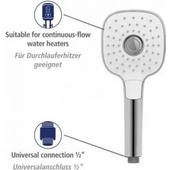 WENKO Pommeau De Douche 3 Jets Powerboost, Pommeau Douche Haute Pression Revigorant Grâce Aux 96 Buses, Design Carré, Embout Universel 1/2", Plastique ABS, 12x12 Cm, Chromé - Blanc 11 WENKO Pommeau De Douche 3 Jets Powerboost, Pommeau Douche Haute Pression Revigorant Grâce Aux 96 Buses, Design Carré, Embout Universel 1/2", Plastique ABS, 12x12 Cm, Chromé - Blanc -WENKO Soldes 32804408 5