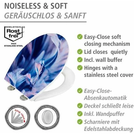 WENKO Abattant WC Original Surface Relief Softness, Abattant WC Avec Frein De Chute "easy Close", Fixation Acier Inox "fix Clip", Duroplastique, 38x44,5 Cm, Multicolore 7 WENKO Abattant WC Original Surface Relief Softness, Abattant WC Avec Frein De Chute "easy Close", Fixation Acier Inox "fix Clip", Duroplastique, 38x44,5 Cm, Multicolore – Image 5