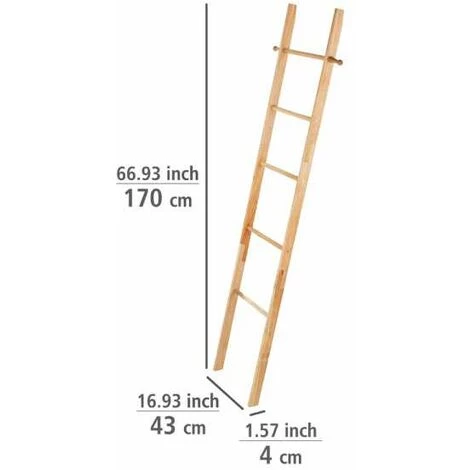 WENKO Echelle Porte Serviette Norway, 5 Portants Et Deux Crochets De Suspension, Bois Noyer, 43x170x4 Cm, Marron 7 WENKO Echelle Porte Serviette Norway, 5 Portants Et Deux Crochets De Suspension, Bois Noyer, 43x170x4 Cm, Marron – Image 5