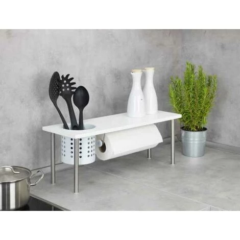 WENKO Organiseur Cuisine, étagère évier Cuisine Avec Dérouleur Sopalin Et Porte Ustensile, Acier Inox/MDF, 55x21x18 Cm, Blanc 7 WENKO Organiseur Cuisine, étagère évier Cuisine Avec Dérouleur Sopalin Et Porte Ustensile, Acier Inox/MDF, 55x21x18 Cm, Blanc – Image 5