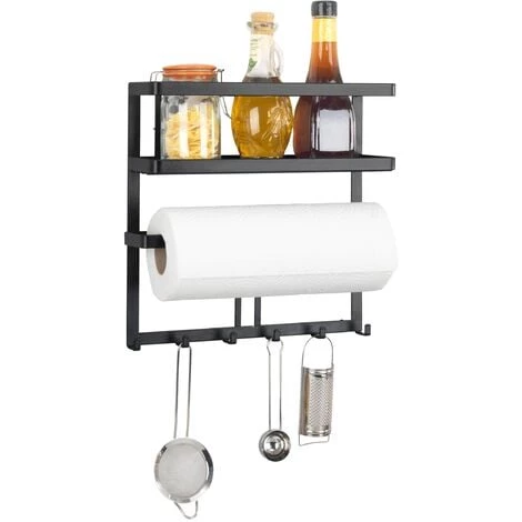 WENKO Etagère Cuisine Multifonction Gala, Etagère Métal Noir Avec Distributeur Sopalin Mural Et Crochets Suspension Ustensiles De Cuisine, Métal, 30x33x9 Cm, Noir 3 WENKO Etagère Cuisine Multifonction Gala, Etagère Métal Noir Avec Distributeur Sopalin Mural Et Crochets Suspension Ustensiles De Cuisine, Métal, 30x33x9 Cm, Noir