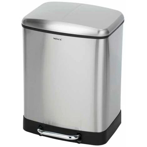 WENKO Poubelle Cuisine Double Studio, Poubelle Tri Sélectif, Poubelle à Pédale Avec Deux Compartiments, Frein De Chute "easy Close", 2x12L, Acier Inox, 37x50x34 Cm, Mat 4 WENKO Poubelle Cuisine Double Studio, Poubelle Tri Sélectif, Poubelle à Pédale Avec Deux Compartiments, Frein De Chute "easy Close", 2x12L, Acier Inox, 37x50x34 Cm, Mat – Image 2