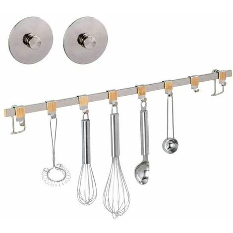 WENKO Barre De Crédence Cuisine Premium, Porte Ustensiles De Cuisine Mural Avec 8 Crochets De Suspension, Fixation Sans Perçage Avec Adaptateur Turbo-Loc® Inclus, Acier - Bambou, 60x4x2,5 Cm, Brillant - Marron 4 WENKO Barre De Crédence Cuisine Premium, Porte Ustensiles De Cuisine Mural Avec 8 Crochets De Suspension, Fixation Sans Perçage Avec Adaptateur Turbo-Loc® Inclus, Acier - Bambou, 60x4x2,5 Cm, Brillant - Marron – Image 2