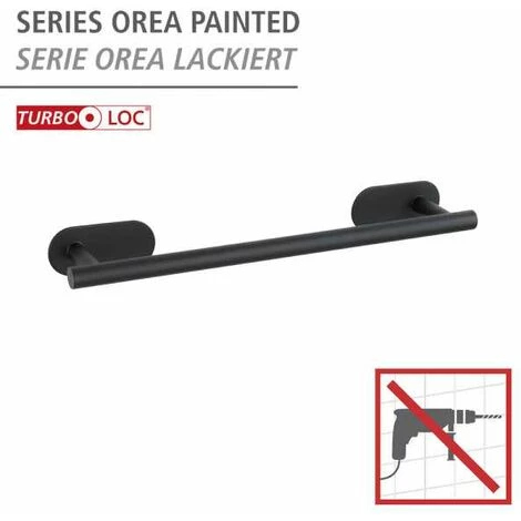 WENKO Porte Serviette Salle De Bain Mural Orea, Fixation Sans Perçage "Turbo Loc Plus", Acier Inox, 40x4,5x7 Cm, Noir 4 WENKO Porte Serviette Salle De Bain Mural Orea, Fixation Sans Perçage "Turbo Loc Plus", Acier Inox, 40x4,5x7 Cm, Noir – Image 2