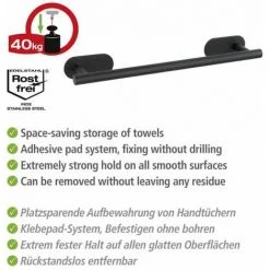 WENKO Porte Serviette Salle De Bain Mural Orea, Fixation Sans Perçage "Turbo Loc Plus", Acier Inox, 40x4,5x7 Cm, Noir 9 WENKO Porte Serviette Salle De Bain Mural Orea, Fixation Sans Perçage "Turbo Loc Plus", Acier Inox, 40x4,5x7 Cm, Noir -WENKO Soldes 32828070 3