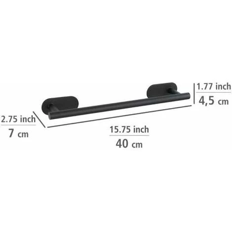 WENKO Porte Serviette Salle De Bain Mural Orea, Fixation Sans Perçage "Turbo Loc Plus", Acier Inox, 40x4,5x7 Cm, Noir 6 WENKO Porte Serviette Salle De Bain Mural Orea, Fixation Sans Perçage "Turbo Loc Plus", Acier Inox, 40x4,5x7 Cm, Noir – Image 4
