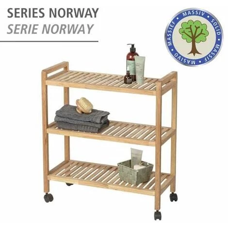 WENKO Etagère à Roulettes 3 Niveaux, Desserte Salle De Bain, Norway, Bois Noyer, 65x72x31 Cm 4 WENKO Etagère à Roulettes 3 Niveaux, Desserte Salle De Bain, Norway, Bois Noyer, 65x72x31 Cm – Image 2