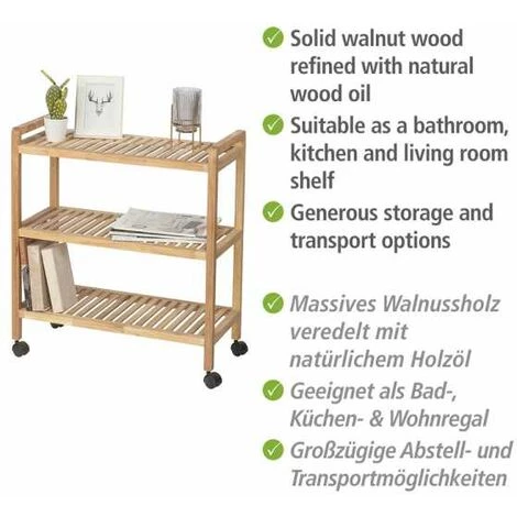 WENKO Etagère à Roulettes 3 Niveaux, Desserte Salle De Bain, Norway, Bois Noyer, 65x72x31 Cm 6 WENKO Etagère à Roulettes 3 Niveaux, Desserte Salle De Bain, Norway, Bois Noyer, 65x72x31 Cm – Image 4