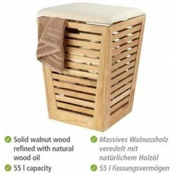 WENKO Tabouret Panier à Linge, Coffre à Linge Bois, Norway, Bois Noyer, 40x56cm, Marron -WENKO Soldes 32986167 4