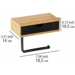 WENKO Porte Papier Toilette Bois Mural Bambusa, Dérouleur Papier Toilette Avec Support Smartphone Et Tiroir De Rangement, Bambou, 18,5x14x10,5 Cm, Noir - Marron 10 WENKO Porte Papier Toilette Bois Mural Bambusa, Dérouleur Papier Toilette Avec Support Smartphone Et Tiroir De Rangement, Bambou, 18,5x14x10,5 Cm, Noir - Marron -WENKO Soldes 33094575 4