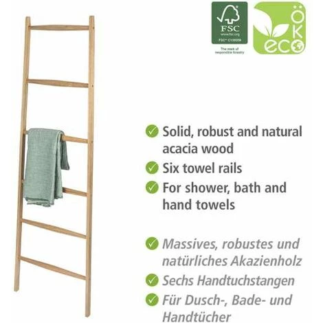 WENKO Echelle Porte Serviette Bois, Porte Serviette Sur Pied Bois Acina 4 WENKO Echelle Porte Serviette Bois, Porte Serviette Sur Pied Bois Acina – Image 2