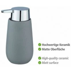 WENKO Set Accessoires Salle De Bain, Gobelet Brosse à Dent, Distributeur Savon Liquide, Brosse WC, Céramique, Badi, Gris Mat -WENKO Soldes 33295239 3
