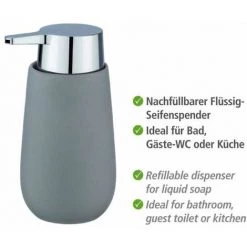 WENKO Set Accessoires Salle De Bain, Gobelet Brosse à Dent, Distributeur Savon Liquide, Brosse WC, Céramique, Badi, Gris Mat -WENKO Soldes 33295239 4