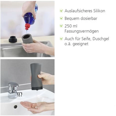 WENKO Distributeur Liquide Vaisselle, "Easy Squeez-e", Gris, Lot De 2 éponges Offertes 5 WENKO Distributeur Liquide Vaisselle, "Easy Squeez-e", Gris, Lot De 2 éponges Offertes – Image 3