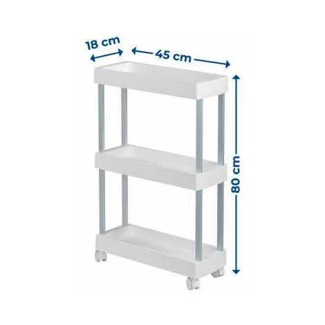 WENKO Desserte à Roulette étroite Mino, Desserte Range épices, 3 étagères De Rangement Et 4 Roulettes, Aluminium - Plastique, 18x80x45 Cm, Blanc -argent 5 WENKO Desserte à Roulette étroite Mino, Desserte Range épices, 3 étagères De Rangement Et 4 Roulettes, Aluminium - Plastique, 18x80x45 Cm, Blanc -argent – Image 3