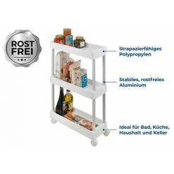 WENKO Desserte à Roulette étroite Mino, Desserte Range épices, 3 étagères De Rangement Et 4 Roulettes, Aluminium - Plastique, 18x80x45 Cm, Blanc -argent 10 WENKO Desserte à Roulette étroite Mino, Desserte Range épices, 3 étagères De Rangement Et 4 Roulettes, Aluminium - Plastique, 18x80x45 Cm, Blanc -argent -WENKO Soldes 33759300 4