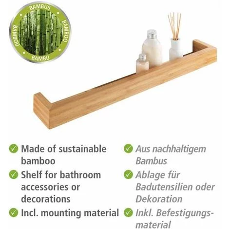 WENKO Cimaise Bois Bambou, étagere Salle De Bain Bambou, Bois Bambou, 60x9x5 Cm, Bambusa 4 WENKO Cimaise Bois Bambou, étagere Salle De Bain Bambou, Bois Bambou, 60x9x5 Cm, Bambusa – Image 2