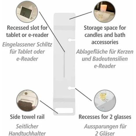 WENKO Plateau Baignoire Matera, Tablette Baignoire Spatieuse Multifonction, Support Pour Tablette, Encoche Verre à Pied, Polyrésine, 94x5x20 Cm, Blanc 4 WENKO Plateau Baignoire Matera, Tablette Baignoire Spatieuse Multifonction, Support Pour Tablette, Encoche Verre à Pied, Polyrésine, 94x5x20 Cm, Blanc – Image 2