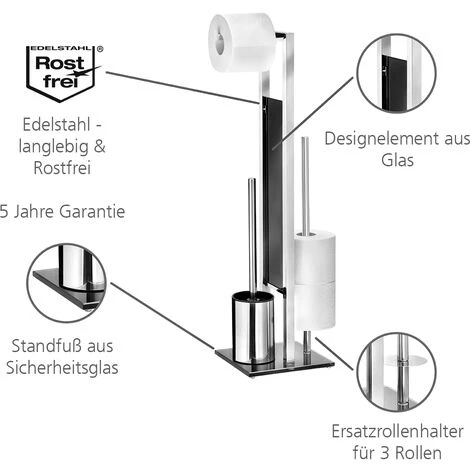 WENKO Serviteur WC 3en1, Distributeur Papier Toilette, Brosse WC Et Range Papier Toilette, Rivalta, Acier Inoxydable, 18 X 70 X 23 Cm, Lot De 2 éponges Offertes 4 WENKO Serviteur WC 3en1, Distributeur Papier Toilette, Brosse WC Et Range Papier Toilette, Rivalta, Acier Inoxydable, 18 X 70 X 23 Cm, Lot De 2 éponges Offertes – Image 2