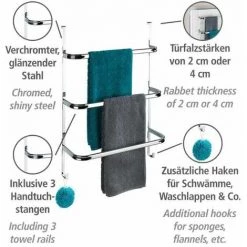 WENKO Porte Serviette Salle De Bain Irpinia, Porte Serviette Mural Sans Perçage à Suspendre, Acier, 54,5x77,5x21,5 Cm, Chromé 8 WENKO Porte Serviette Salle De Bain Irpinia, Porte Serviette Mural Sans Perçage à Suspendre, Acier, 54,5x77,5x21,5 Cm, Chromé -WENKO Soldes 34038497 2