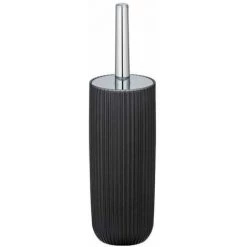 WENKO Porte Brosse WC Agropoli, Brosse WC Noire, Design Fermé, Plastique Surface Givrée, Ø 10x36,5 Cm, Gris