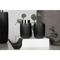 WENKO Porte Brosse WC Agropoli, Brosse WC Noire, Design Fermé, Plastique Surface Givrée, Ø 10x36,5 Cm, Gris -WENKO Soldes 34038515 4