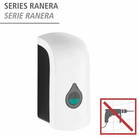 WENKO Distributeur Savon Liquide Mural Ranera L, Distributeur Gel Hydroalcoolique Mural, Sans Perçage, Capacité 740 Ml, Plastique, 10,5x24,5x10,5 Cm, Blanc 4 WENKO Distributeur Savon Liquide Mural Ranera L, Distributeur Gel Hydroalcoolique Mural, Sans Perçage, Capacité 740 Ml, Plastique, 10,5x24,5x10,5 Cm, Blanc – Image 2