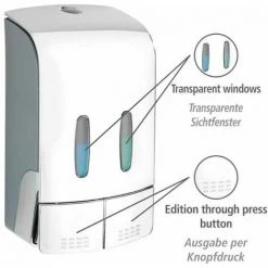 WENKO Distributeur Savon Liquide Mural Tartas, Distributeur Gel Hydroalcoolique Mural, Sans Perçage, Capacité 2x480 ml, Plastique, 14,5x24x9 Cm, Chromé -WENKO Soldes 34038525 3