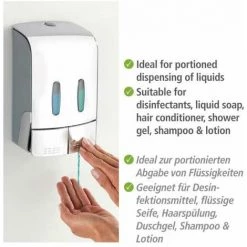 WENKO Distributeur Savon Liquide Mural Tartas, Distributeur Gel Hydroalcoolique Mural, Sans Perçage, Capacité 2x480 ml, Plastique, 14,5x24x9 Cm, Chromé -WENKO Soldes 34038525 4