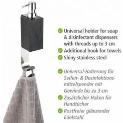 WENKO Distributeur Savon Liquide Mural Telde, Fixation Sans Perçage "Turbo Loc", Avec Crochet Porte Serviette, Acier Inox, 3,4x22x7,5 Cm, Brillant 10 WENKO Distributeur Savon Liquide Mural Telde, Fixation Sans Perçage "Turbo Loc", Avec Crochet Porte Serviette, Acier Inox, 3,4x22x7,5 Cm, Brillant -WENKO Soldes 34038541 4