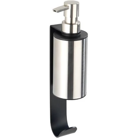 WENKO Distributeur Savon Liquide Mural Telde, Fixation Sans Perçage "Turbo Loc", Avec Crochet Porte Serviette, Acier Inox, 6,5x26x10cm, Noir - Mat 3 WENKO Distributeur Savon Liquide Mural Telde, Fixation Sans Perçage "Turbo Loc", Avec Crochet Porte Serviette, Acier Inox, 6,5x26x10cm, Noir - Mat