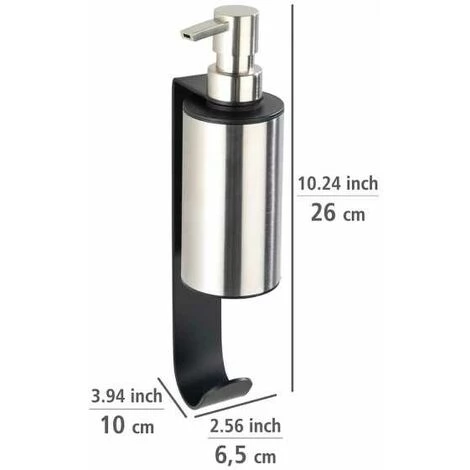 WENKO Distributeur Savon Liquide Mural Telde, Fixation Sans Perçage "Turbo Loc", Avec Crochet Porte Serviette, Acier Inox, 6,5x26x10cm, Noir - Mat 7 WENKO Distributeur Savon Liquide Mural Telde, Fixation Sans Perçage "Turbo Loc", Avec Crochet Porte Serviette, Acier Inox, 6,5x26x10cm, Noir - Mat – Image 5