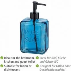 WENKO Distributeur De Savon Liquide "Pure Soap", Capacité 550 Ml, Distributeur De Savon Liquide En Verre, 9,5x20x6 Cm, Bleu 9 WENKO Distributeur De Savon Liquide "Pure Soap", Capacité 550 Ml, Distributeur De Savon Liquide En Verre, 9,5x20x6 Cm, Bleu -WENKO Soldes 34038548 3