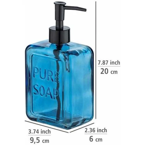 WENKO Distributeur De Savon Liquide "Pure Soap", Capacité 550 Ml, Distributeur De Savon Liquide En Verre, 9,5x20x6 Cm, Bleu 6 WENKO Distributeur De Savon Liquide "Pure Soap", Capacité 550 Ml, Distributeur De Savon Liquide En Verre, 9,5x20x6 Cm, Bleu – Image 4