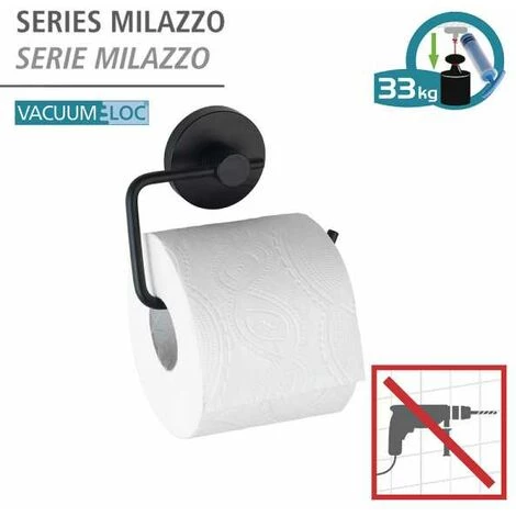 WENKO Porte Papier Toilette Mural Noir Milazzo, Dérouleur Papier Toilette Mural Fixation Sans Perçage "Vacuum Loc Plus", Repositionnable Sans Laisser De Trace, Acier Verni, 13,5x10,5x3,7 Cm, Noir 4 WENKO Porte Papier Toilette Mural Noir Milazzo, Dérouleur Papier Toilette Mural Fixation Sans Perçage "Vacuum Loc Plus", Repositionnable Sans Laisser De Trace, Acier Verni, 13,5x10,5x3,7 Cm, Noir – Image 2