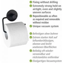 WENKO Porte Papier Toilette Mural Noir Milazzo, Dérouleur Papier Toilette Mural Fixation Sans Perçage "Vacuum Loc Plus", Repositionnable Sans Laisser De Trace, Acier Verni, 13,5x10,5x3,7 Cm, Noir 10 WENKO Porte Papier Toilette Mural Noir Milazzo, Dérouleur Papier Toilette Mural Fixation Sans Perçage "Vacuum Loc Plus", Repositionnable Sans Laisser De Trace, Acier Verni, 13,5x10,5x3,7 Cm, Noir -WENKO Soldes 34038554 4