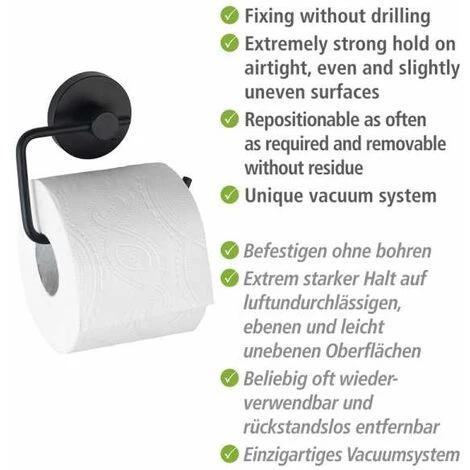 WENKO Porte Papier Toilette Mural Noir Milazzo, Dérouleur Papier Toilette Mural Fixation Sans Perçage "Vacuum Loc Plus", Repositionnable Sans Laisser De Trace, Acier Verni, 13,5x10,5x3,7 Cm, Noir 6 WENKO Porte Papier Toilette Mural Noir Milazzo, Dérouleur Papier Toilette Mural Fixation Sans Perçage "Vacuum Loc Plus", Repositionnable Sans Laisser De Trace, Acier Verni, 13,5x10,5x3,7 Cm, Noir – Image 4